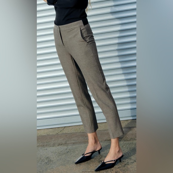Zara checkered ankle-lenght mid-rise pants size M - Picture 1 of 5